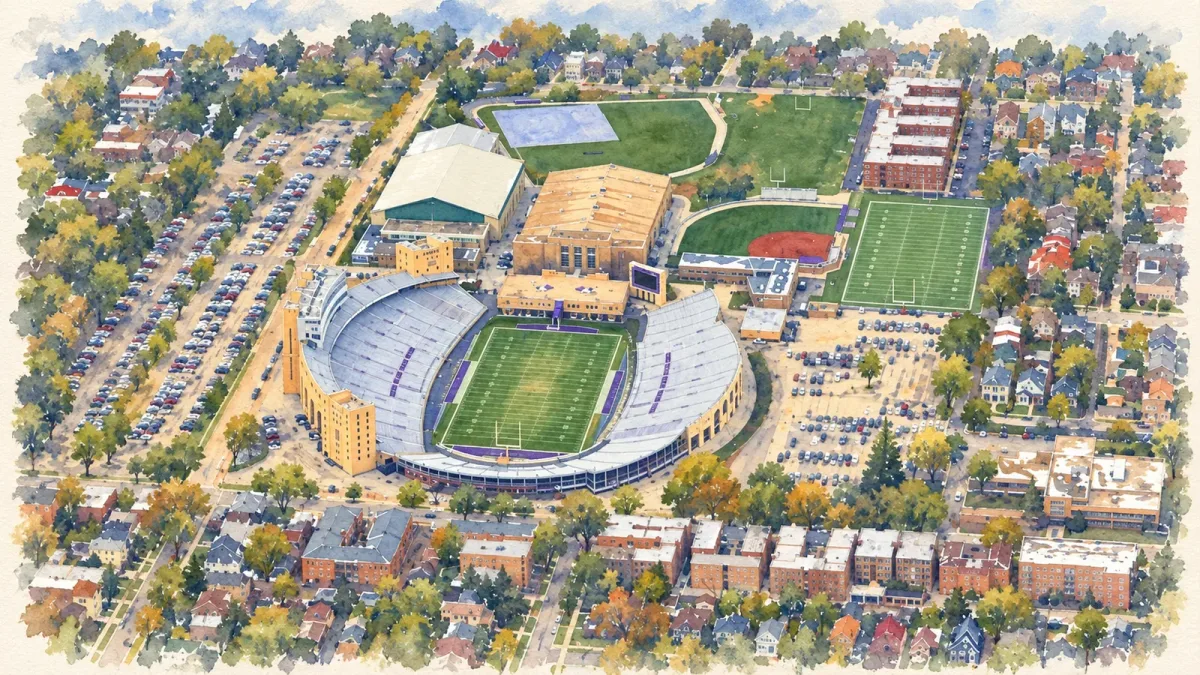 Watercolor illustration of Lanny and Sharon Martin Stadium