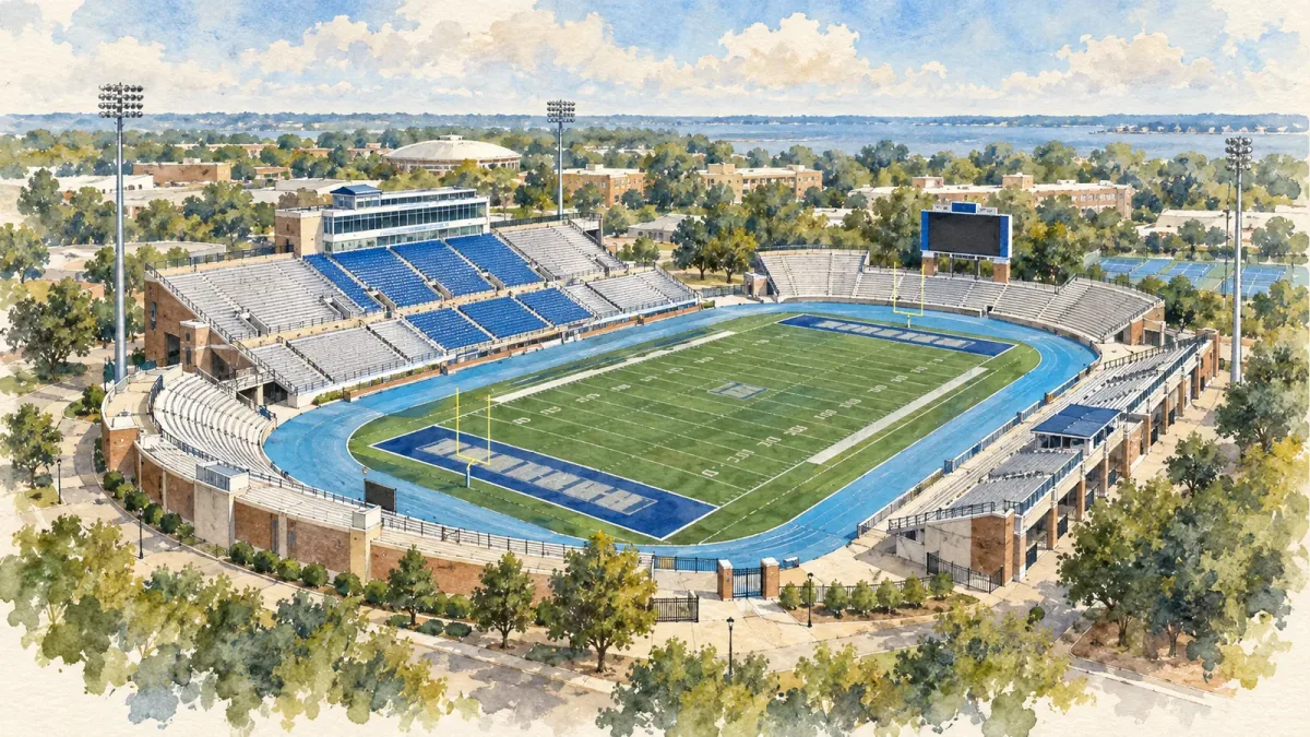 Watercolor illustration of Armstrong Stadium