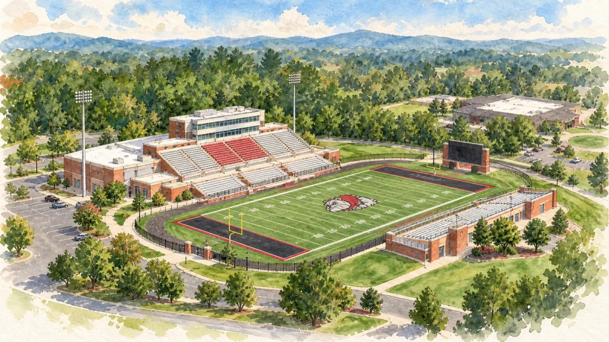 Watercolor illustration of Ernest W. Spangler Stadium