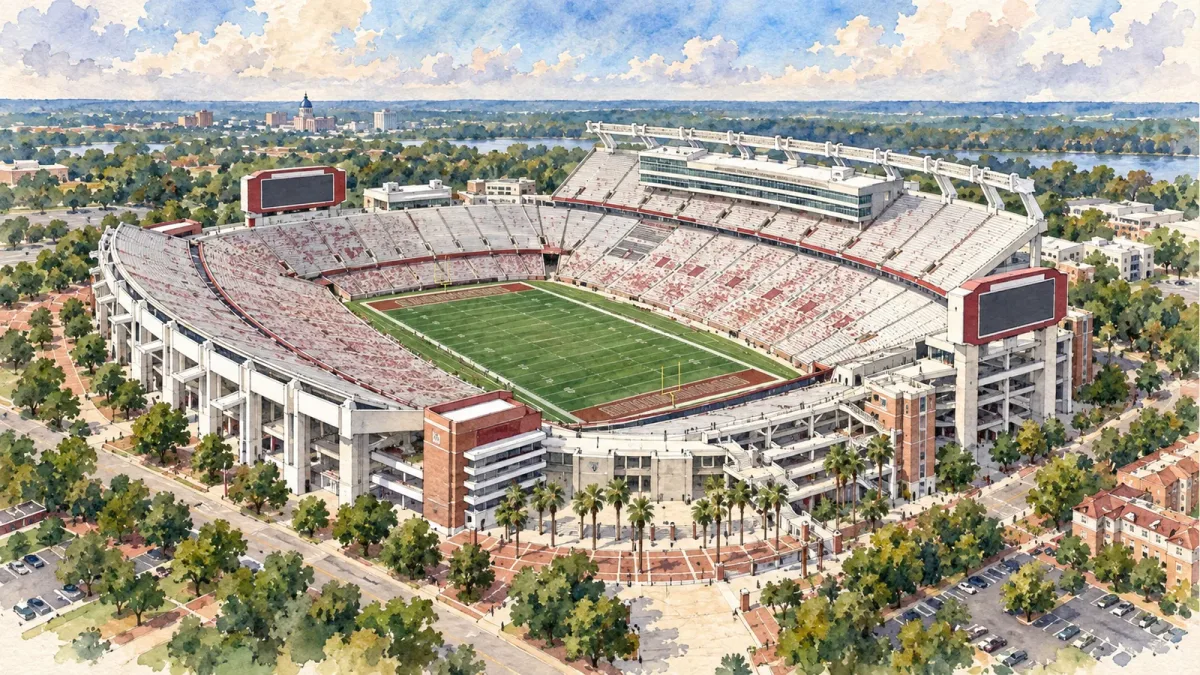 Watercolor illustration of Williams-Brice Stadium