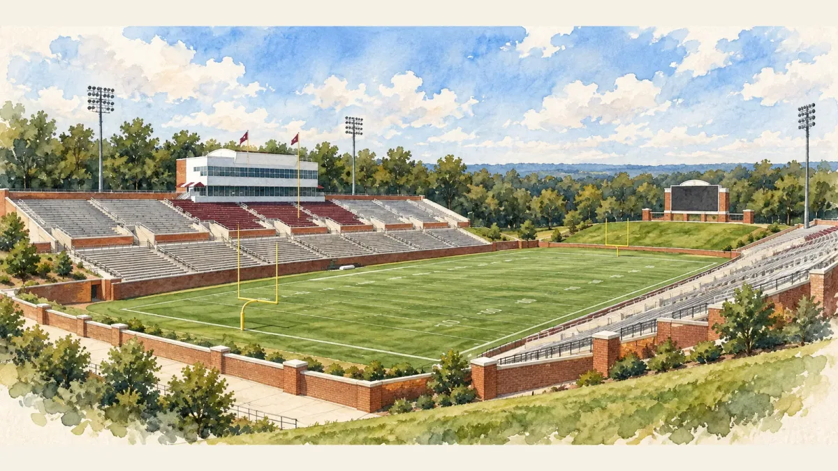 Watercolor illustration of Rhodes Stadium