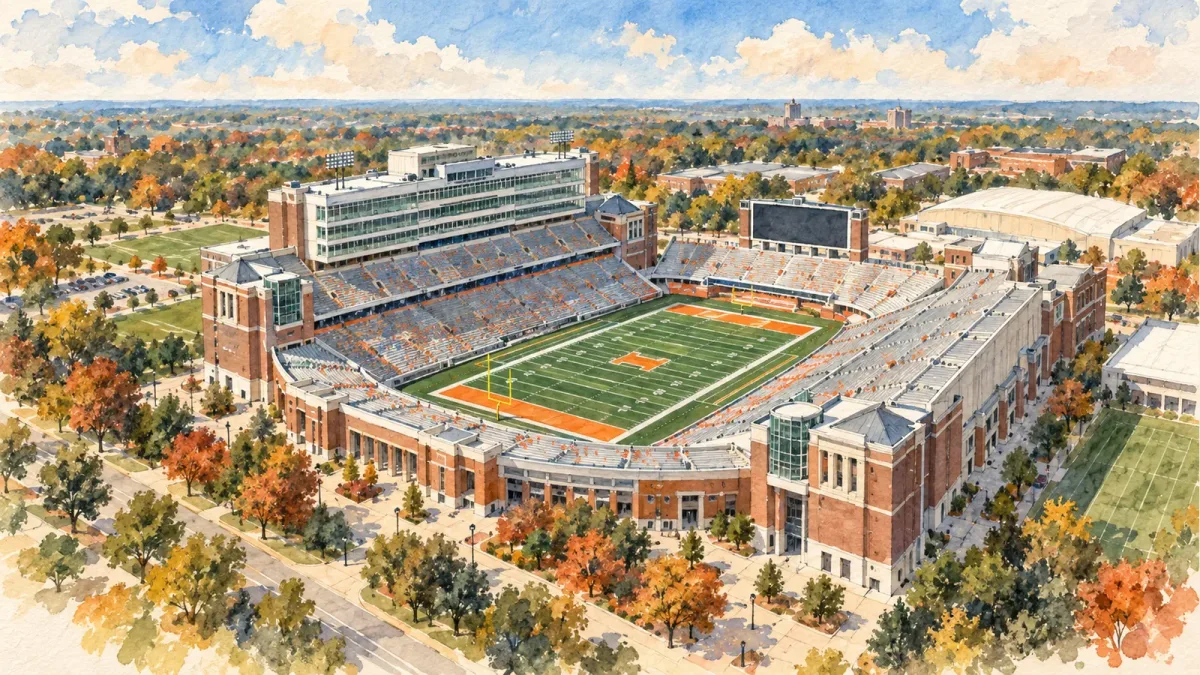 Watercolor illustration of Memorial Stadium (Champaign, IL)