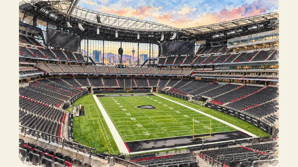 Watercolor illustration of Allegiant Stadium