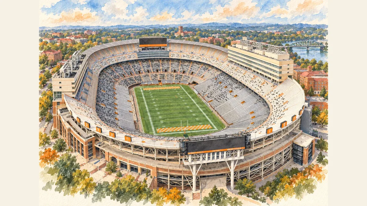 Watercolor illustration of Neyland Stadium