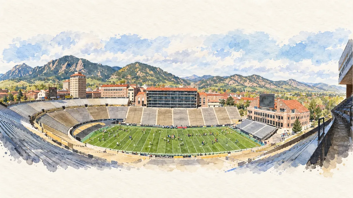 Watercolor illustration of Folsom Field