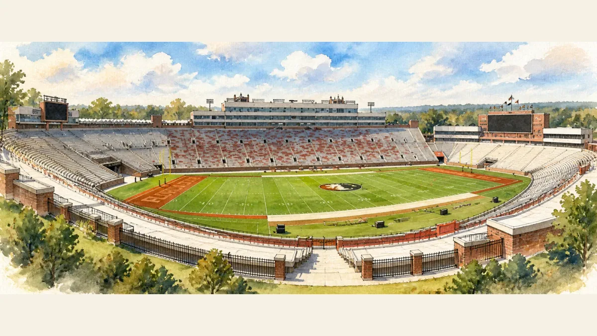 Watercolor illustration of Barker-Lane Stadium