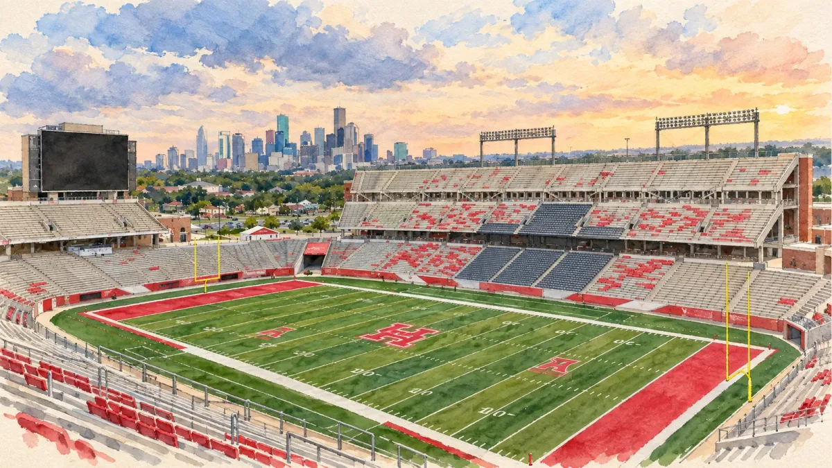Watercolor illustration of TDECU Stadium