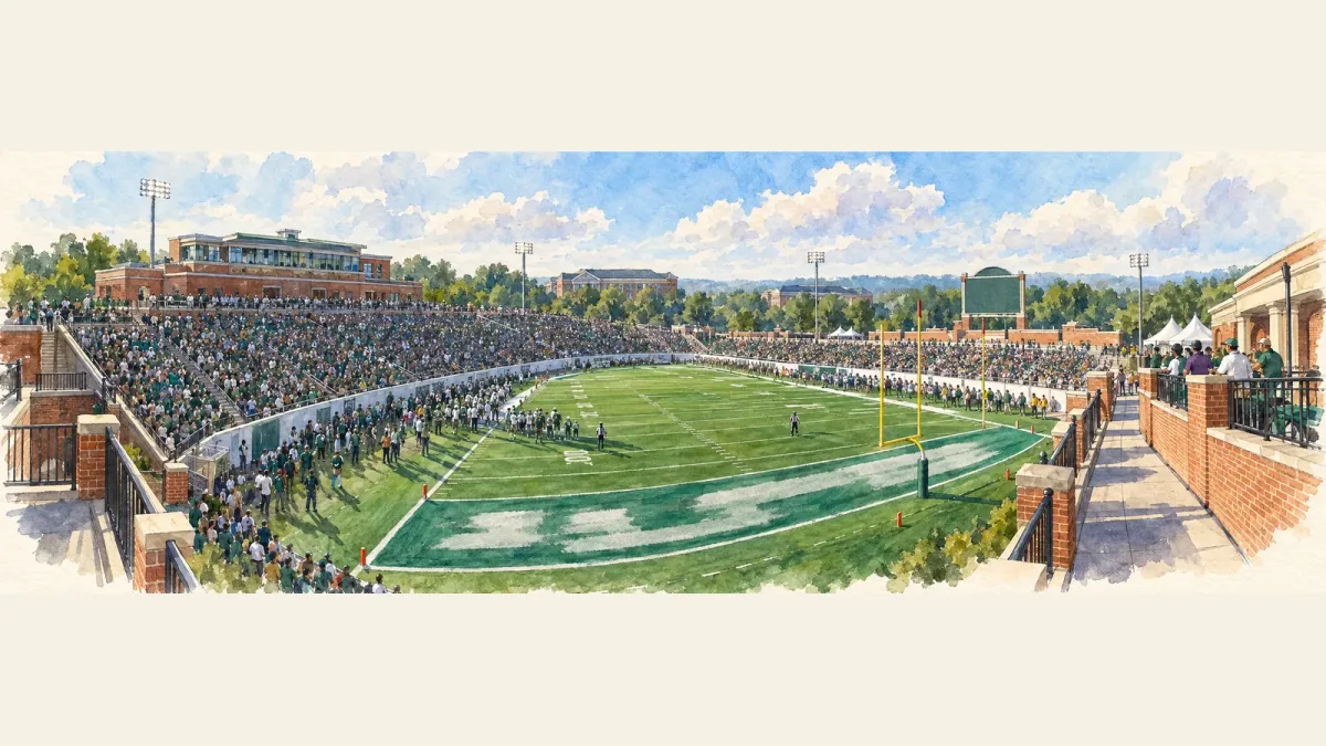 Watercolor illustration of Jerry Richardson Stadium