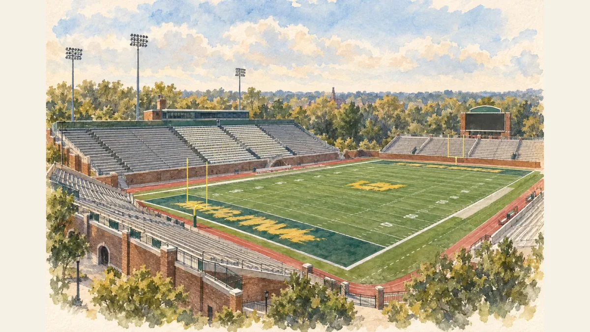 Watercolor illustration of Zable Stadium