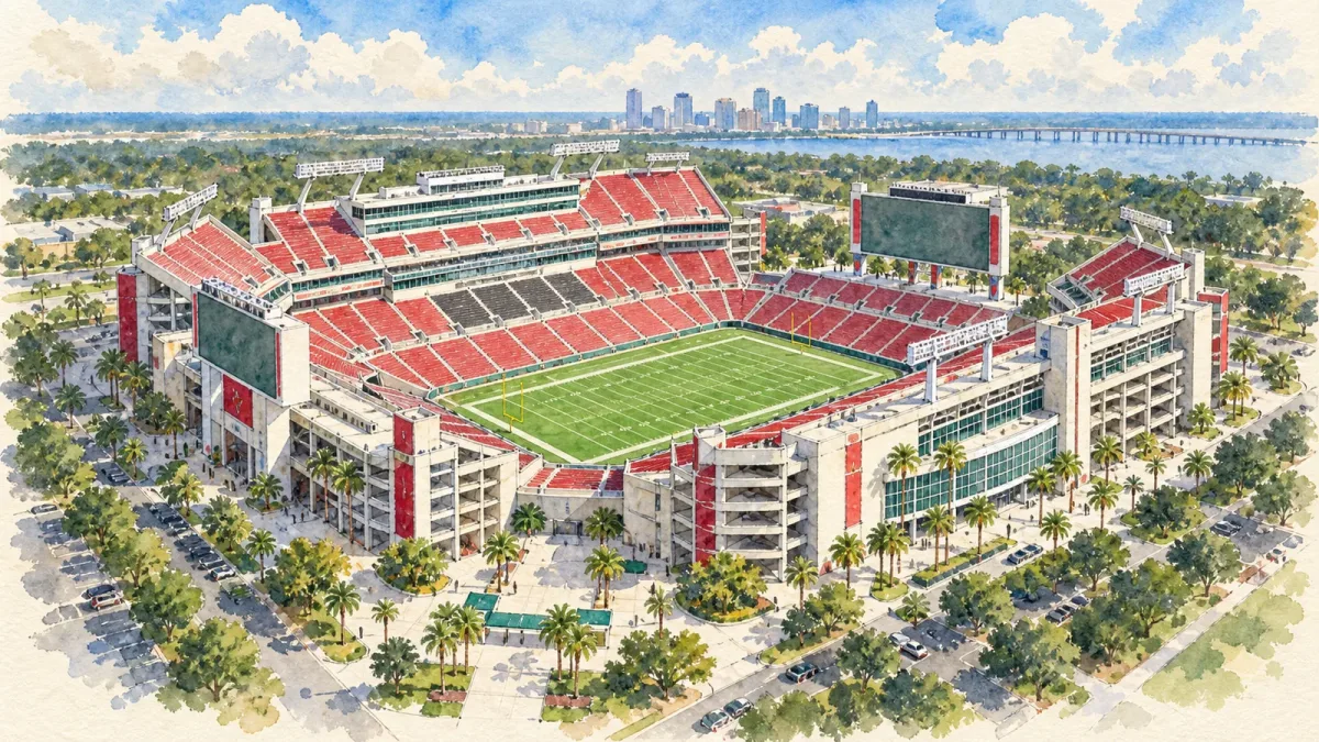 Watercolor illustration of Raymond James Stadium
