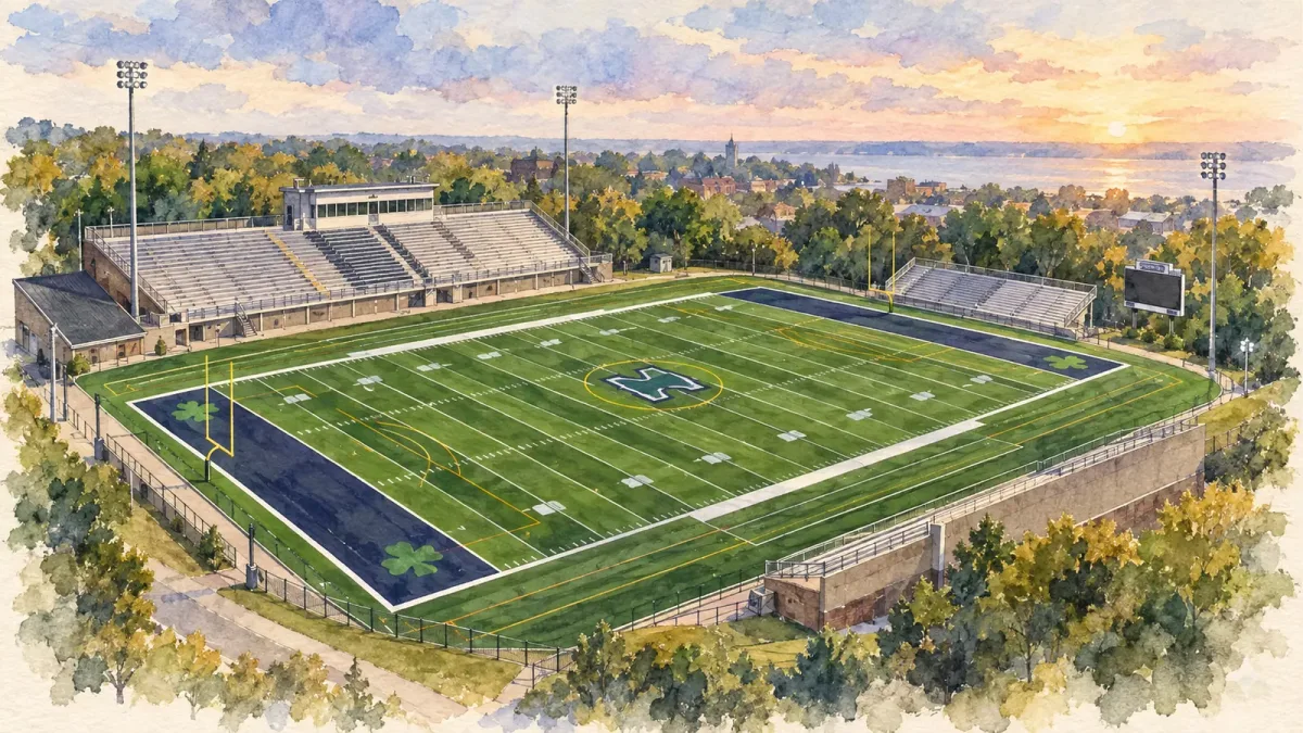 Watercolor illustration of Saxon Stadium
