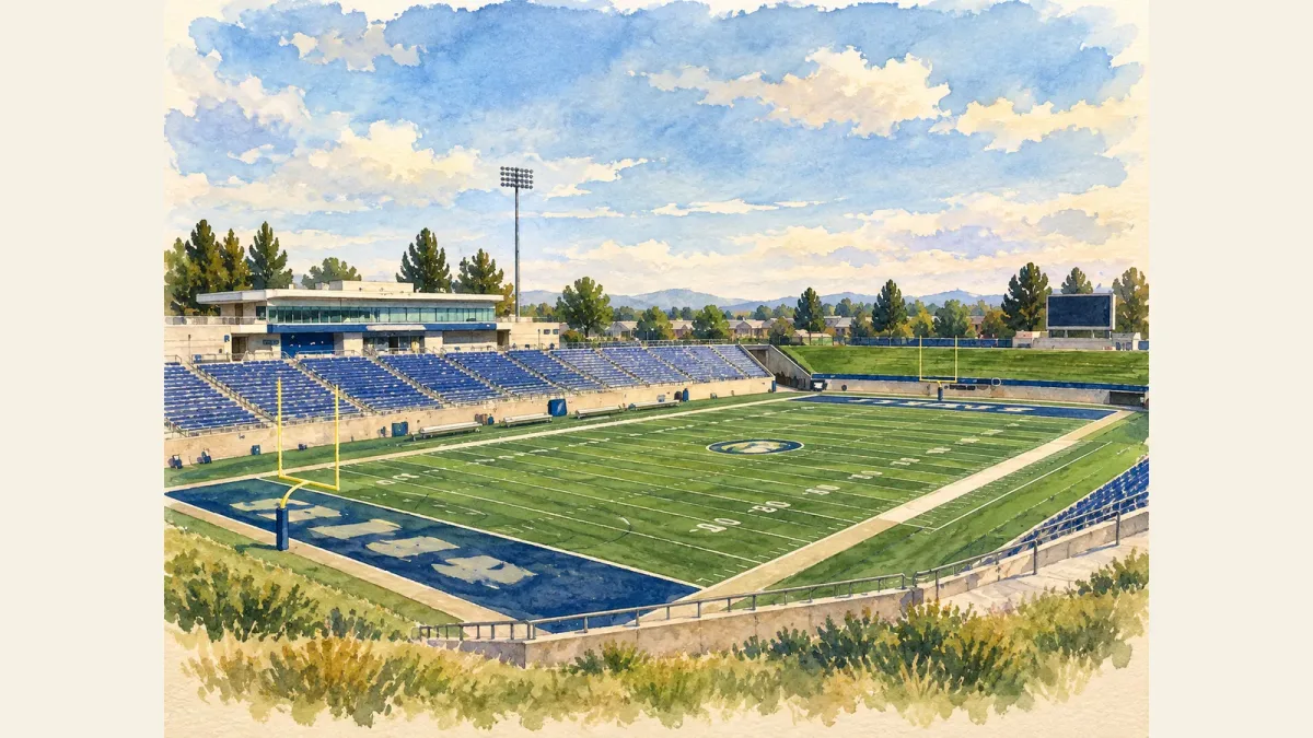 Watercolor illustration of Aggie Stadium