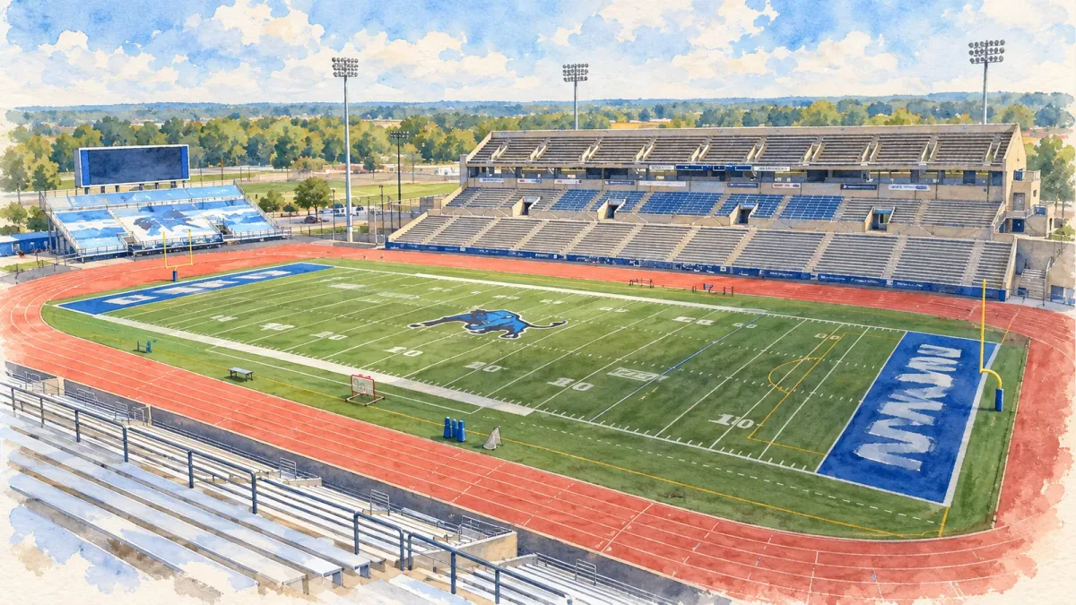 Watercolor illustration of UB Stadium