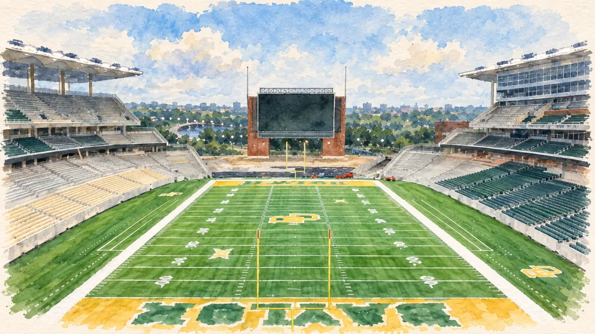 Watercolor illustration of McLane Stadium