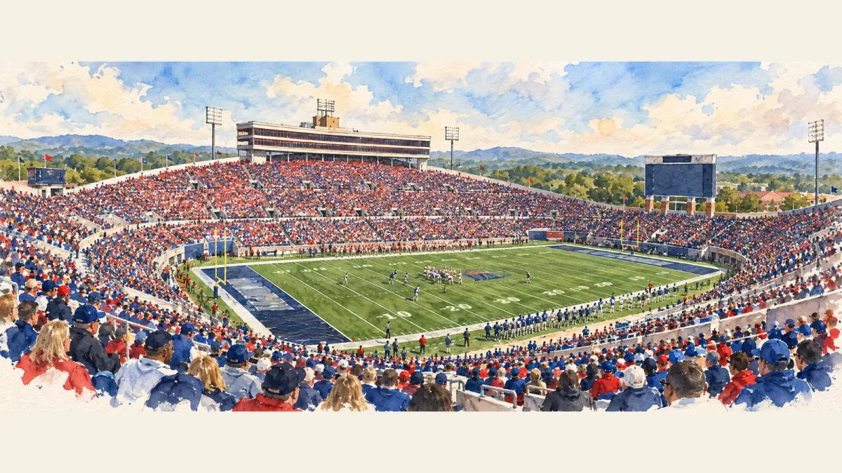 Watercolor illustration of Williams Stadium (VA)