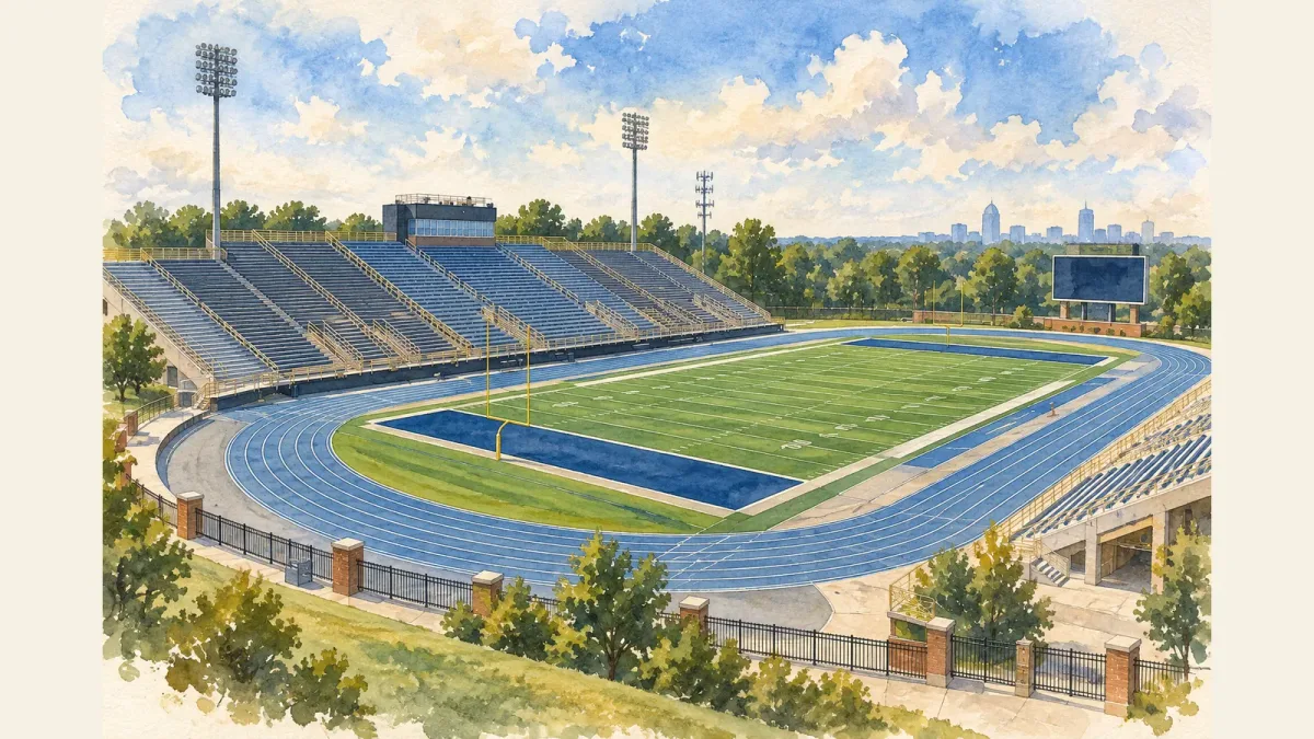 Watercolor illustration of Aggie Stadium