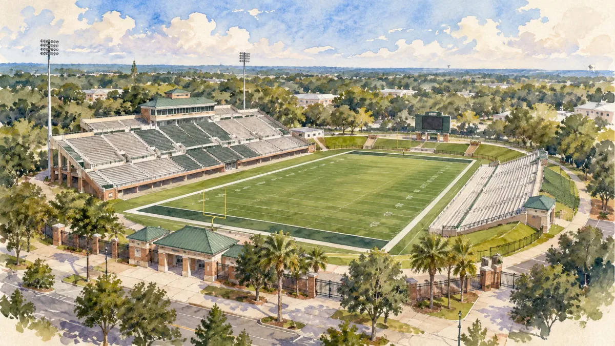 Watercolor illustration of Spec Martin Municipal Stadium