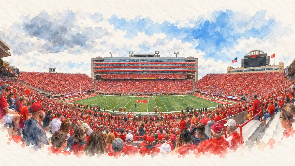 Watercolor illustration of Memorial Stadium (Lincoln, NE)