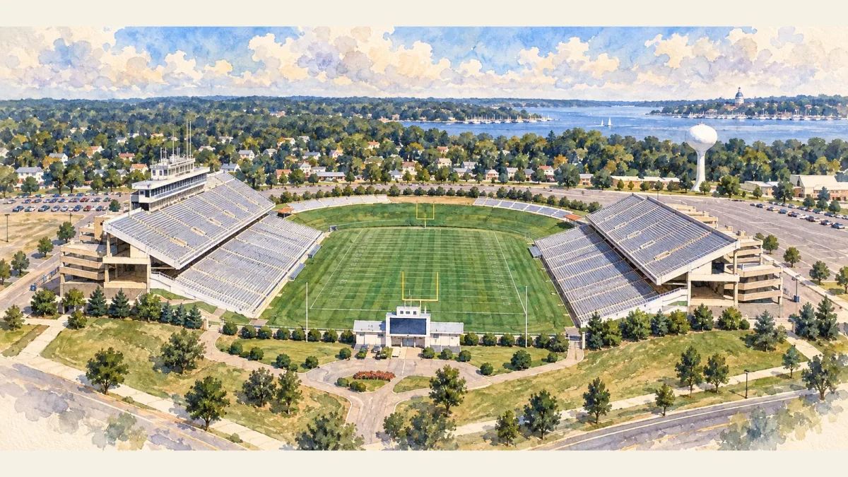 Watercolor illustration of Navy-Marine Corps Memorial Stadium