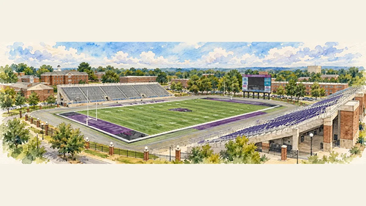 Watercolor illustration of Estes Stadium