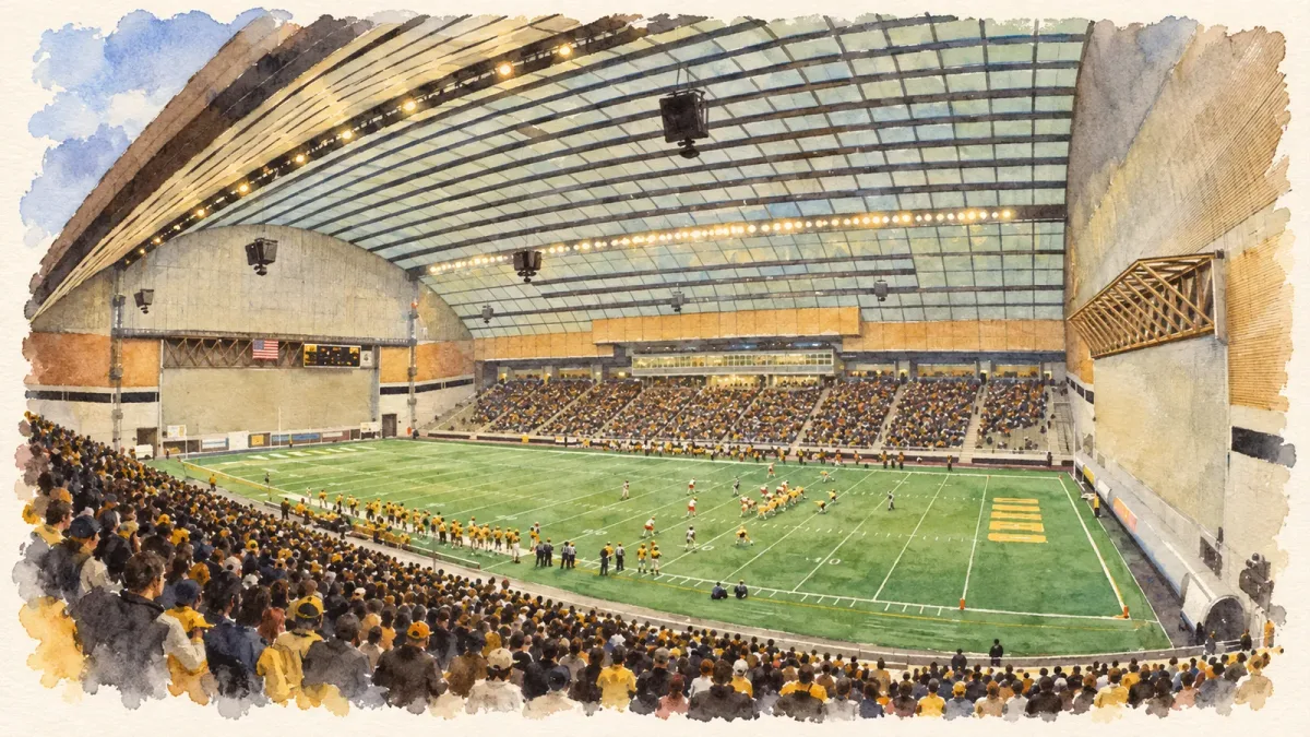 Watercolor illustration of Kibbie Dome