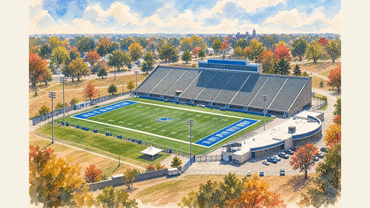 Watercolor illustration of Memorial Stadium
