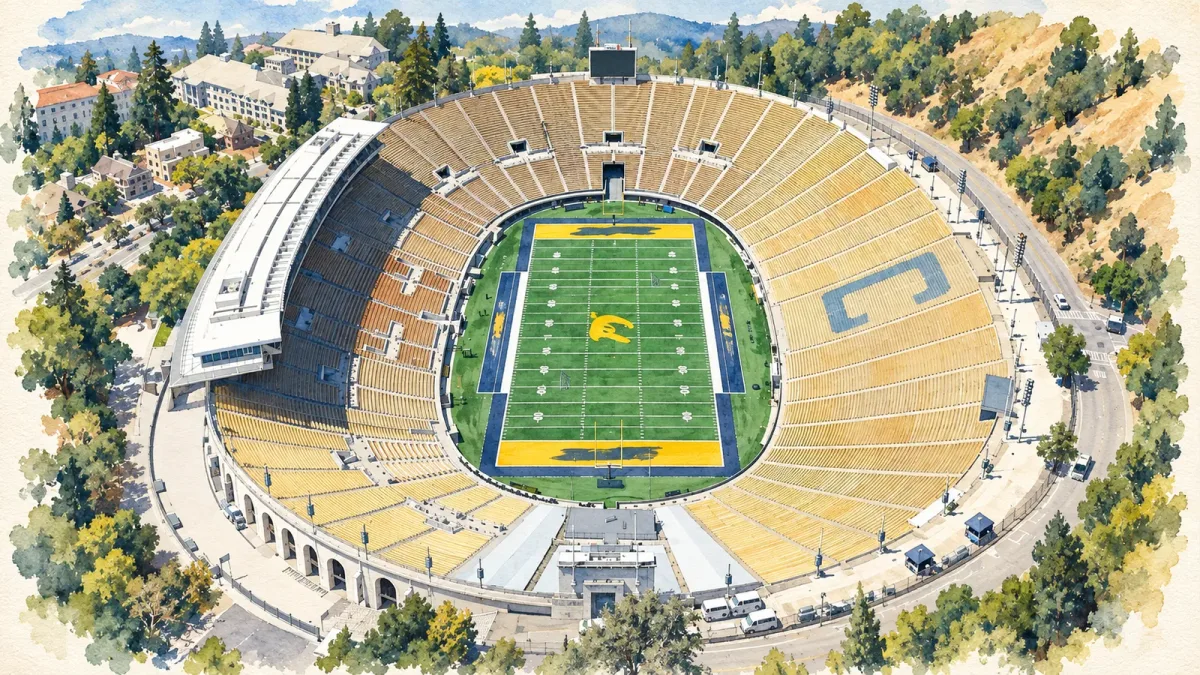 Watercolor illustration of California Memorial Stadium