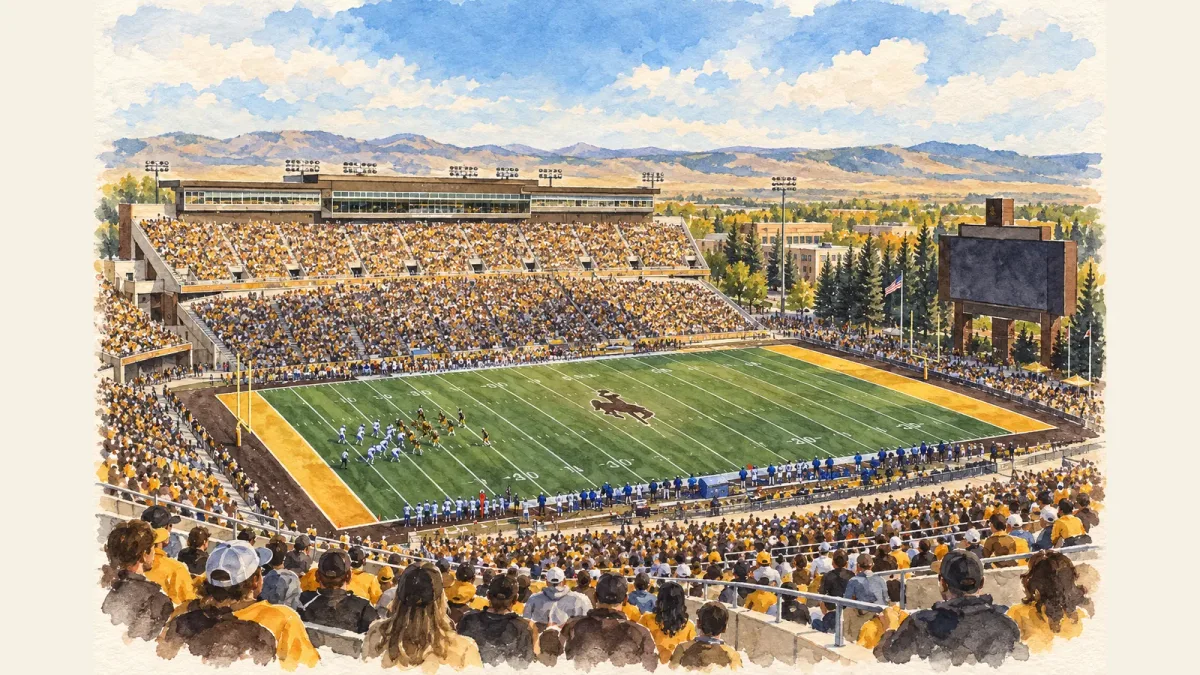 Watercolor illustration of War Memorial Stadium