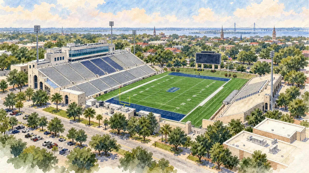 Watercolor illustration of Johnson Hagood Stadium