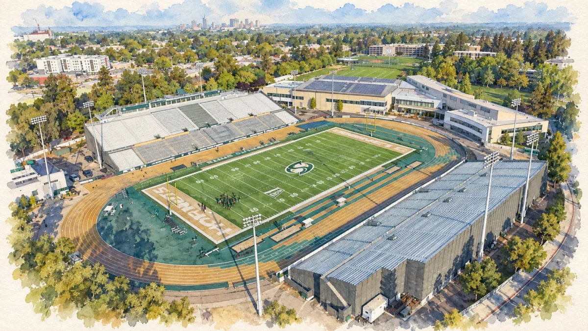 Watercolor illustration of Hornet Stadium