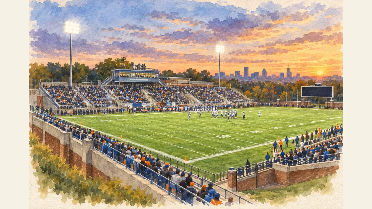 Watercolor illustration of Hughes Stadium