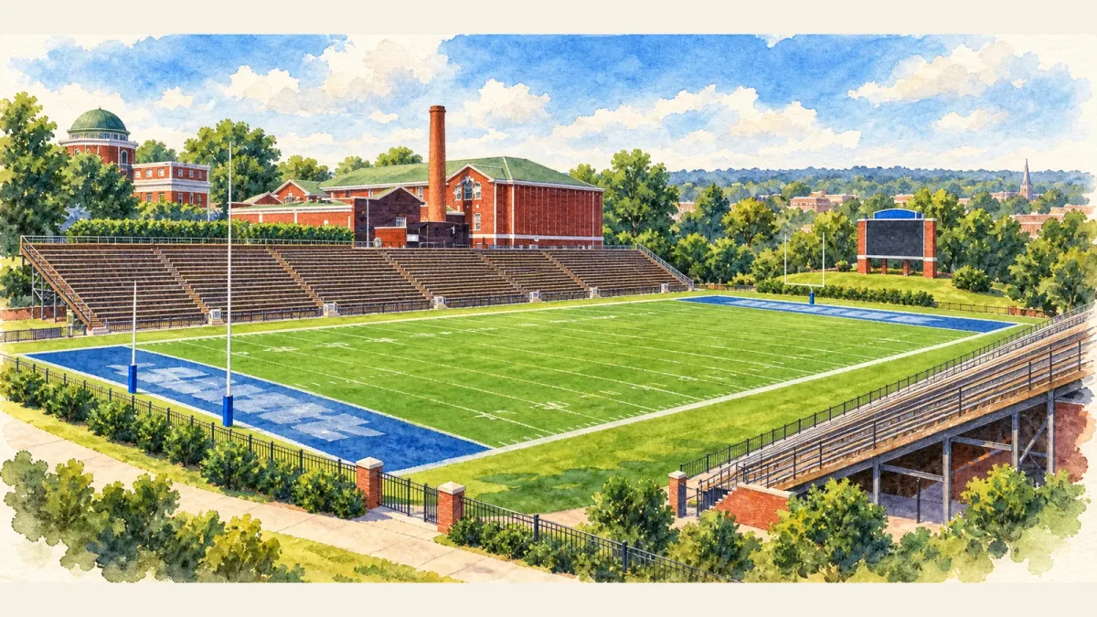 Watercolor illustration of Bailey Memorial Stadium