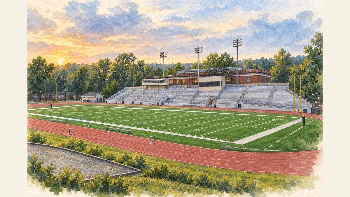 Watercolor illustration of Richardson Stadium