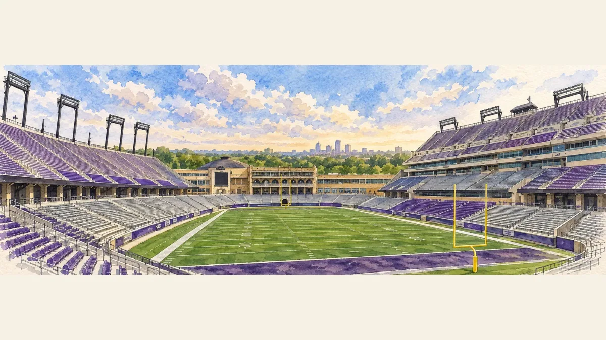 Watercolor illustration of Amon G. Carter Stadium