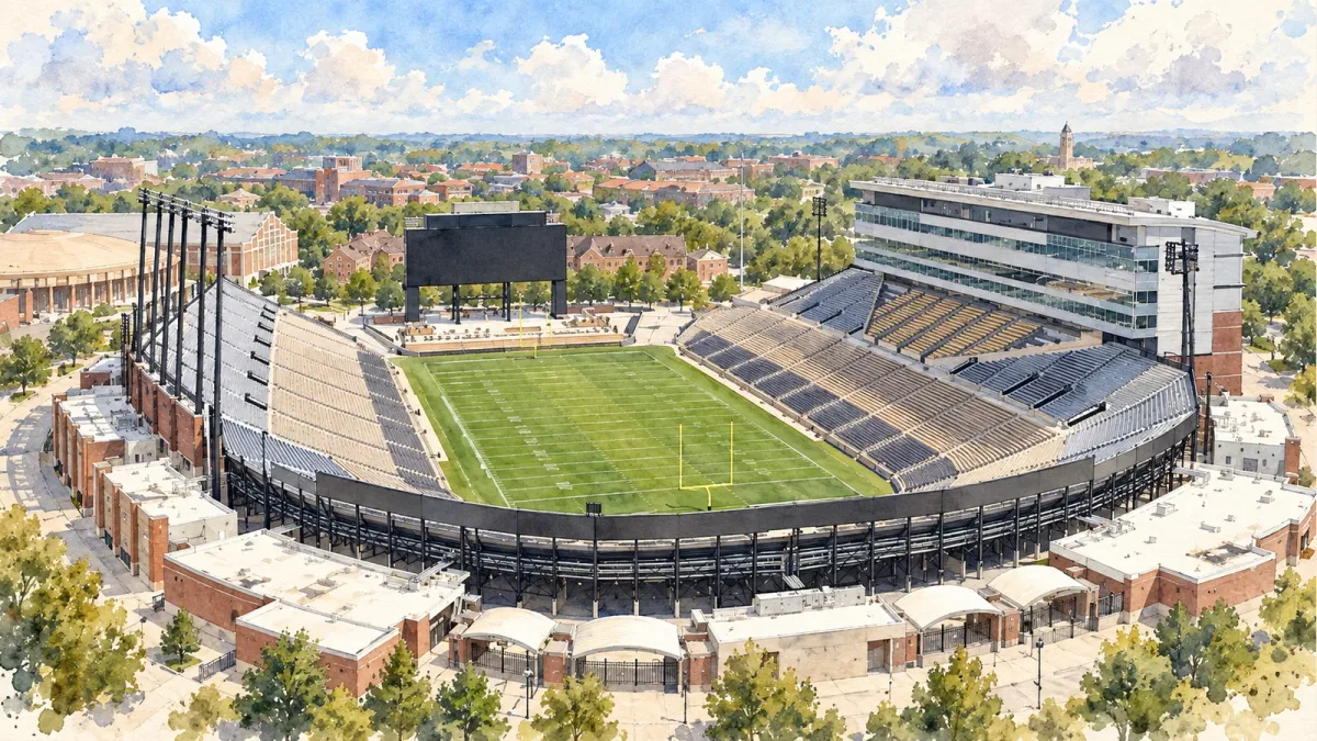 Watercolor illustration of Ross-Ade Stadium