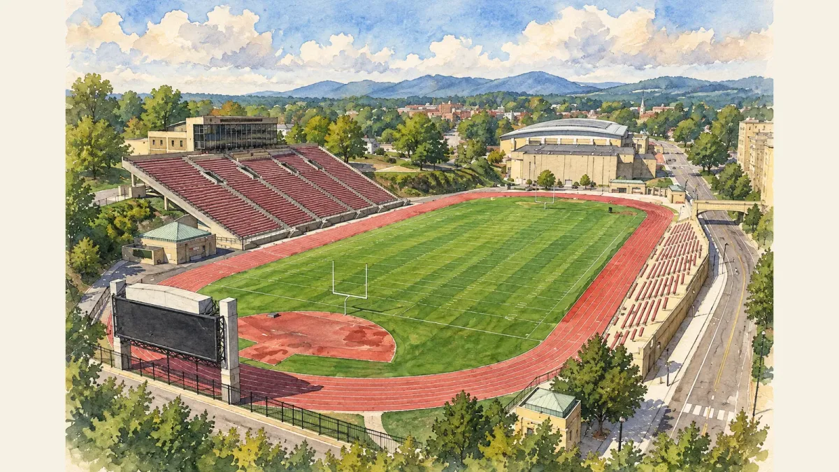 Watercolor illustration of Alumni Memorial Field