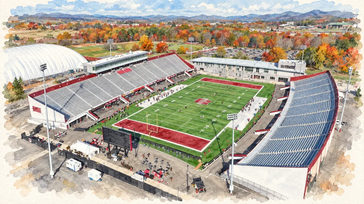 Watercolor illustration of Warren McGuirk Alumni Stadium