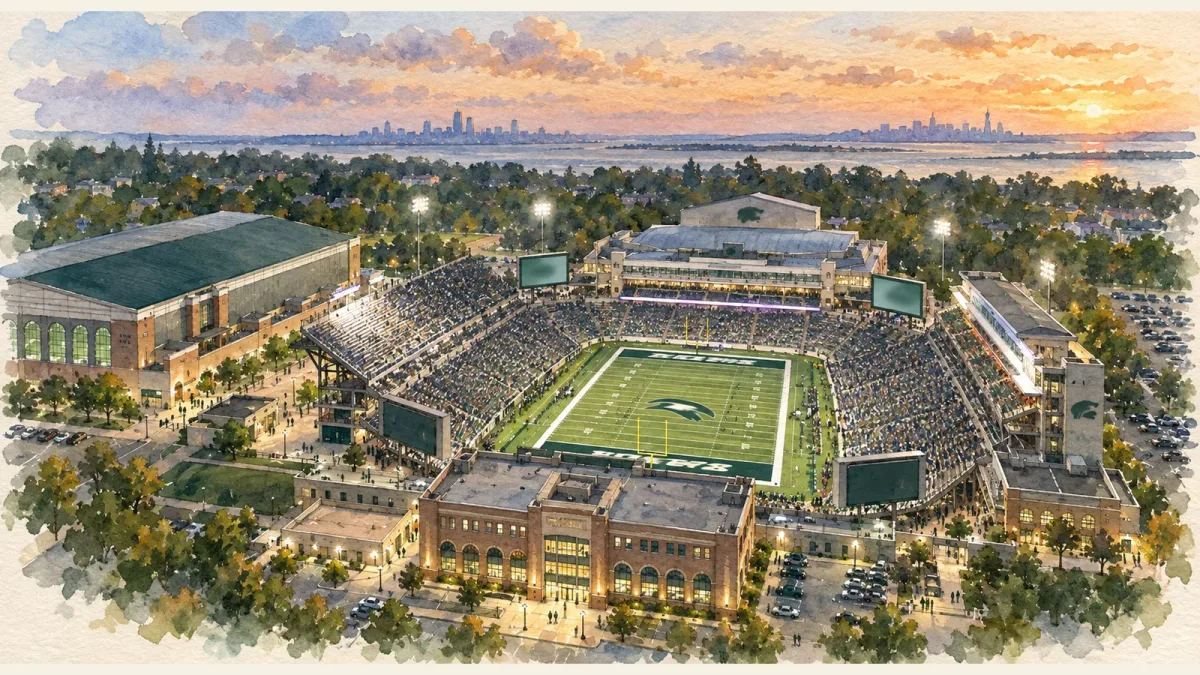 Watercolor illustration of Wagner College Stadium
