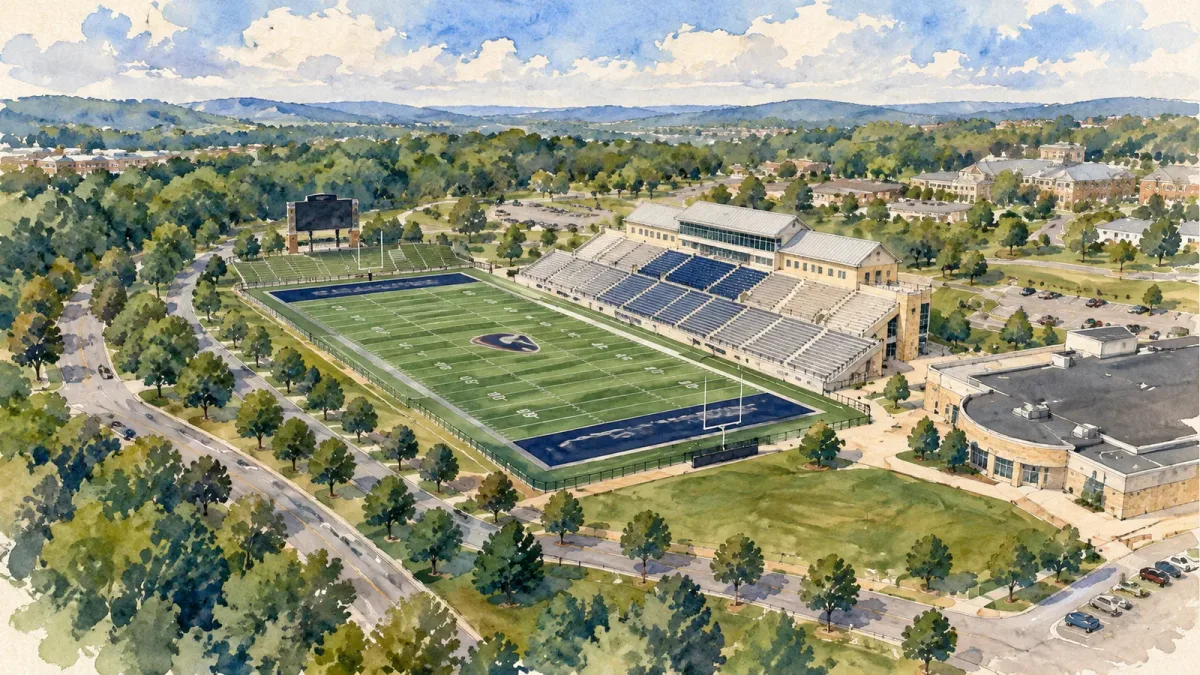 Watercolor illustration of Joe Walton Stadium