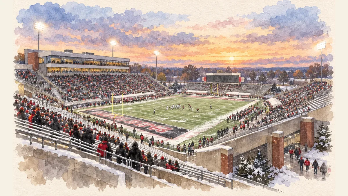 Watercolor illustration of Huskie Stadium