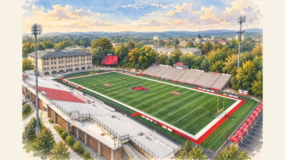 Watercolor illustration of Houck Field