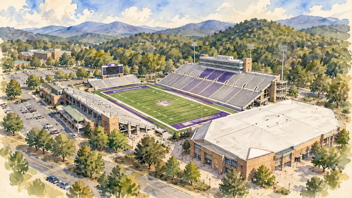 Watercolor illustration of E. J. Whitmire Stadium