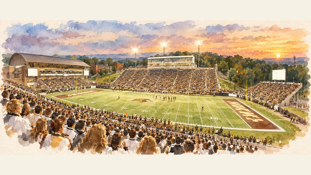 Watercolor illustration of Waldo Stadium