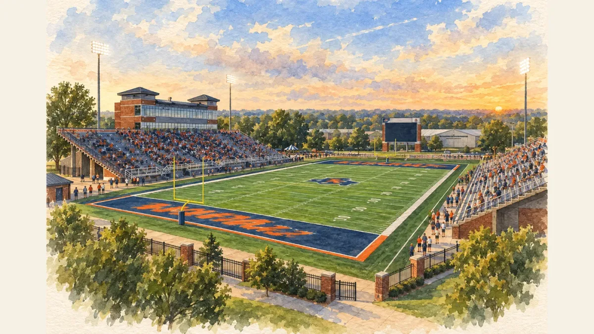 Watercolor illustration of Graham Stadium