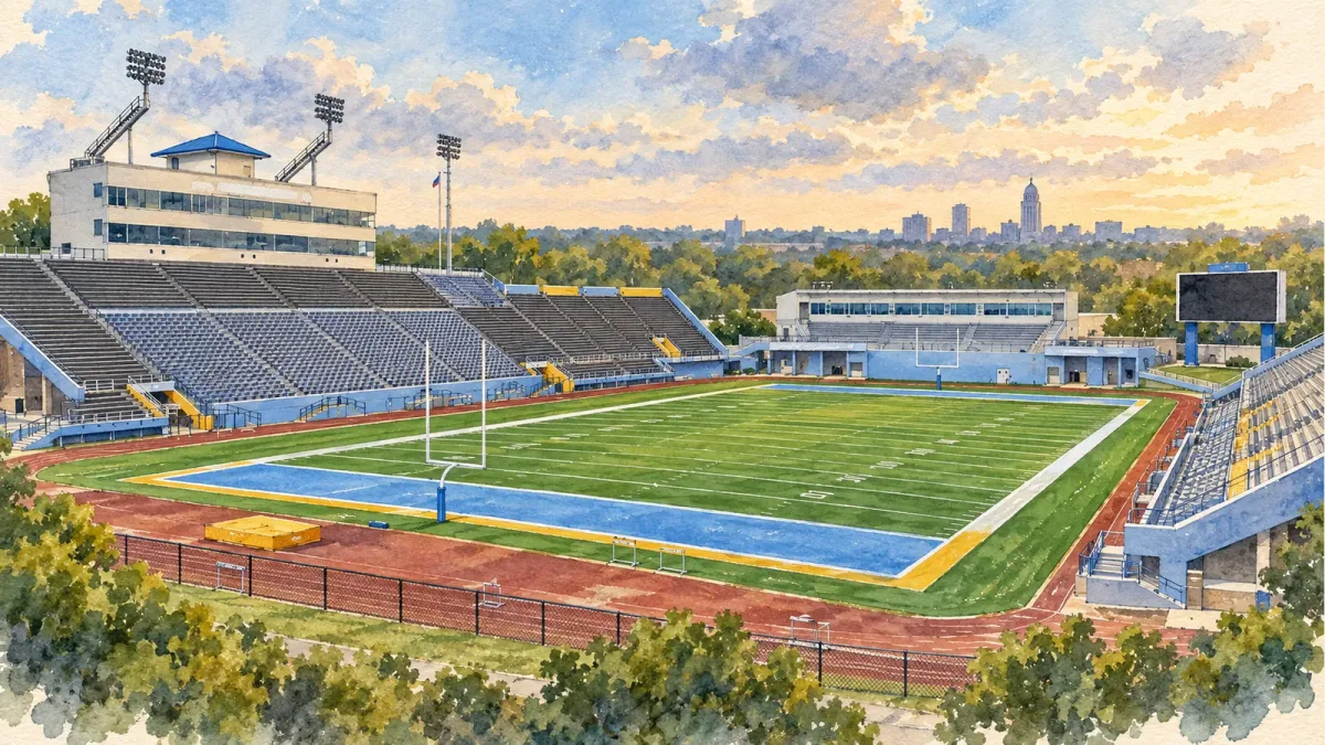 Watercolor illustration of Ace W. Mumford Stadium
