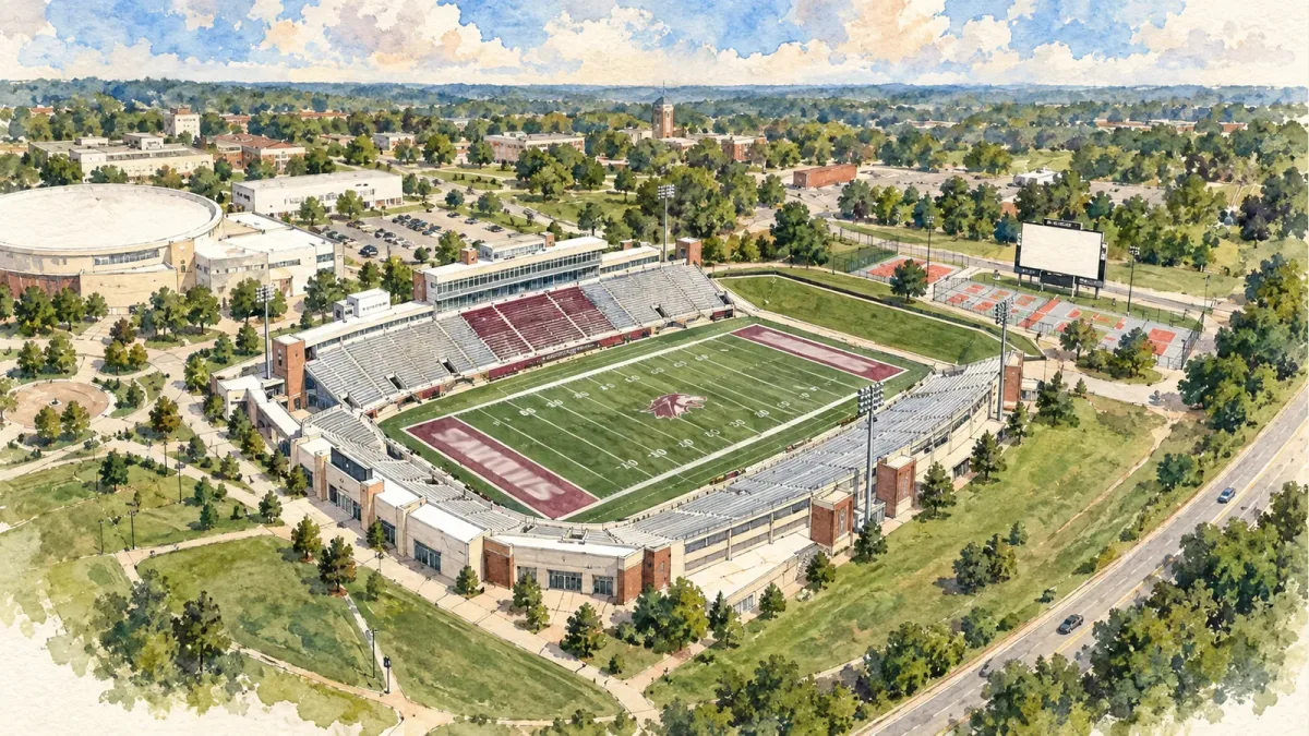 Watercolor illustration of Saluki Stadium