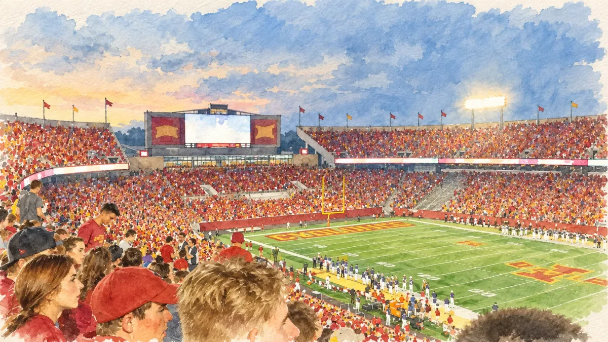 Watercolor illustration of Jack Trice Stadium