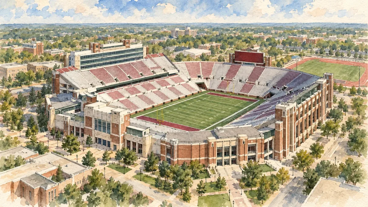 Watercolor illustration of Memorial Stadium (Norman, OK)
