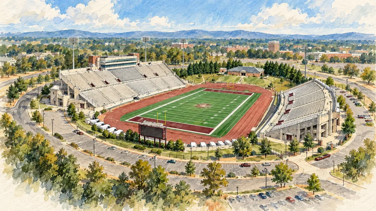 Watercolor illustration of Louis Crews Stadium