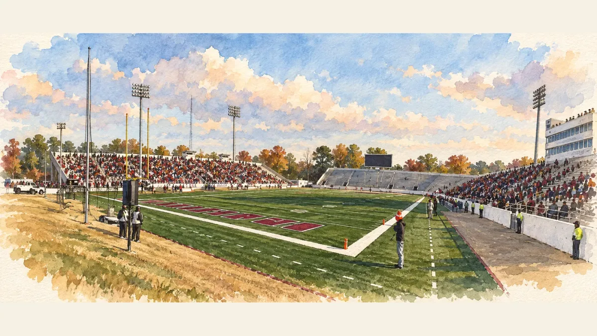 Watercolor illustration of Oliver C. Dawson Stadium